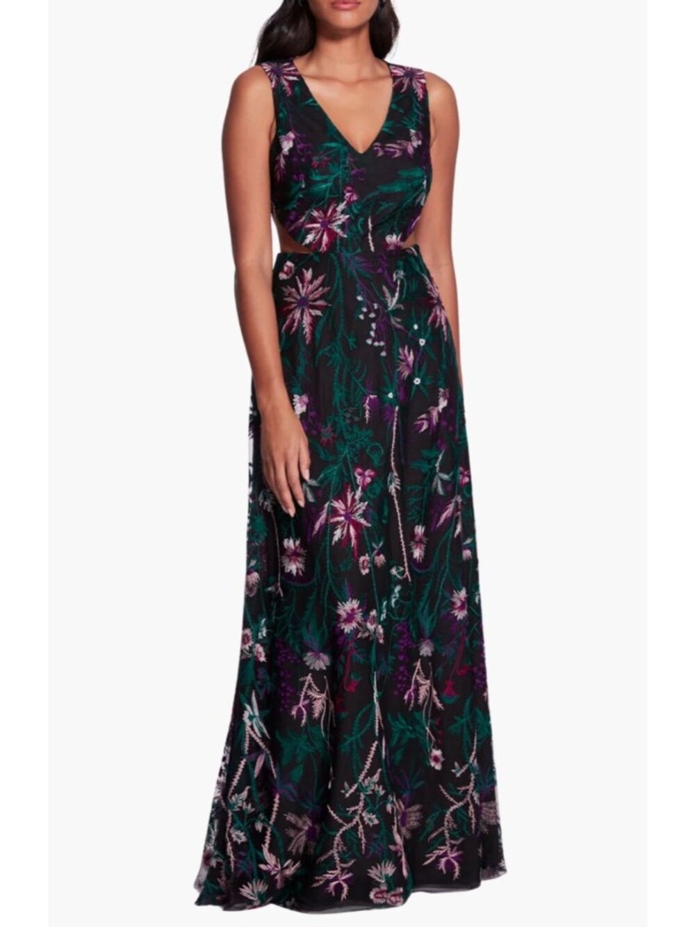 NWT Marchesa Notte Keyhole Back Floral Embroidered Gown